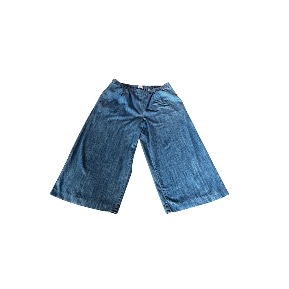 J.Crew Womens Blue Chambray Wide Leg Culotte Pants Elastic Waist Side Pockets 16